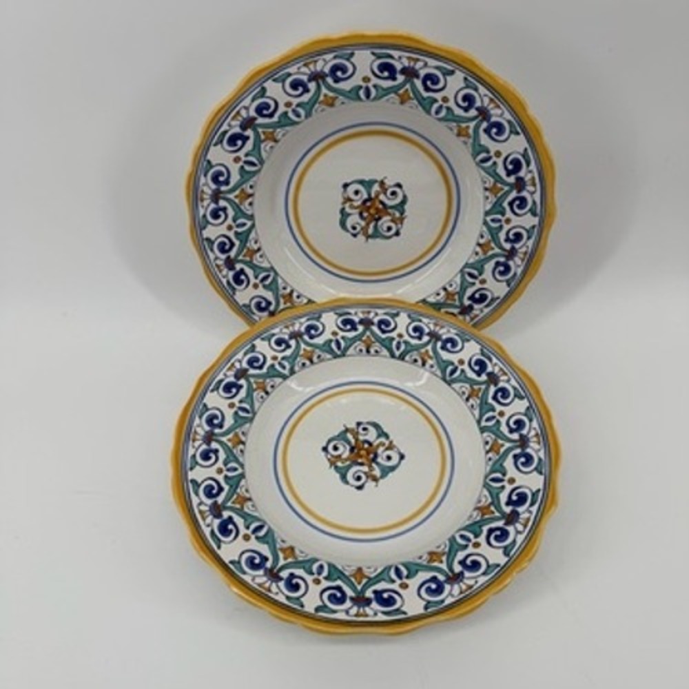 Set‎ of 2 Williams Sonoma Savona Portugal 10.5" Pasta Bowl Floral Blue Yellow